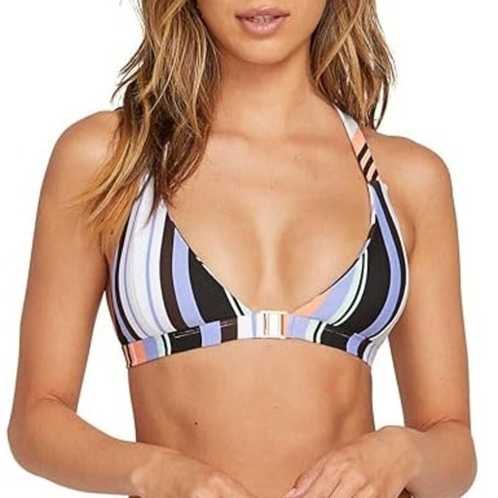 Volcom Bikini Top SZ Small NEW Stripe Tease Cross Back Triangle Swim Multicolor